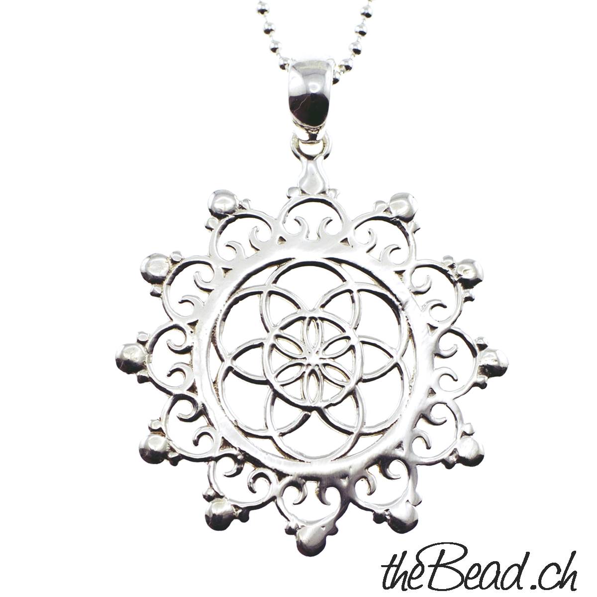 MANDALA Halskette mit Anhänger - 925 Sterling Silber Collier